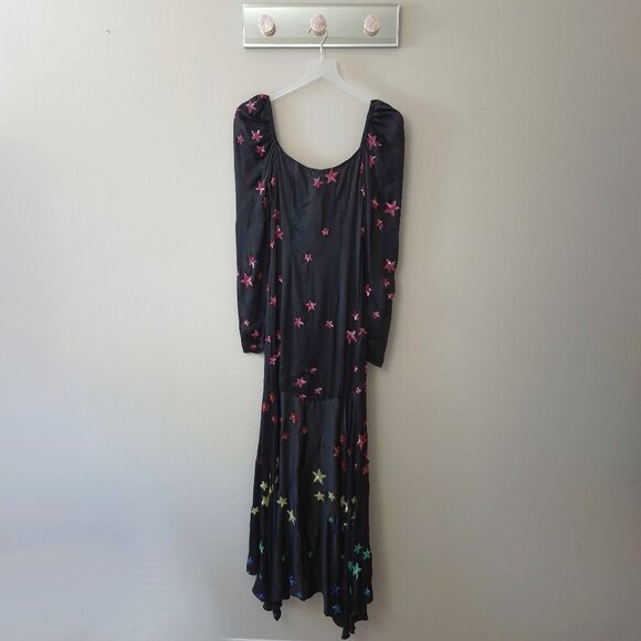 NWT Rococo Sand black & sequin star embellished satin effect maxi dress, S - Picture 3 of 8